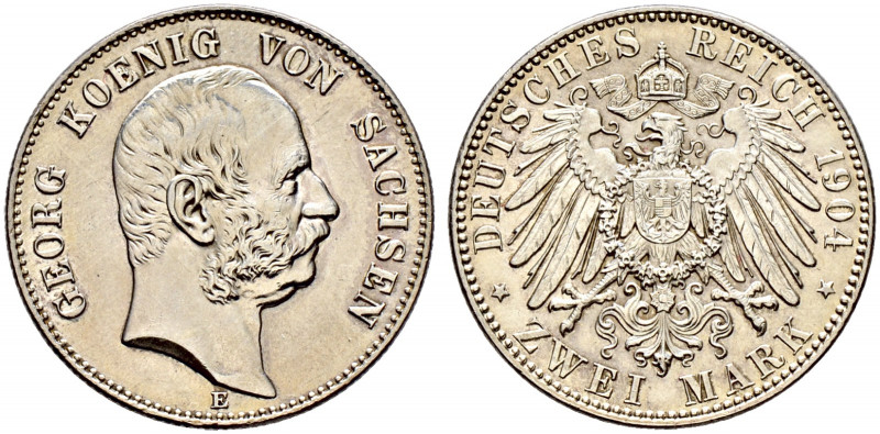 Silbermünzen des Kaiserreiches. SACHSEN. 
Georg 1902-1904. 2 Mark 1904 E. J. 12...