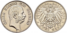 Silbermünzen des Kaiserreiches. SACHSEN. 
Georg 1902-1904. 2 Mark 1904 E. J. 129. vorzüglich-Stempelglanz