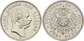 Silbermünzen des Kaiserreiches. SACHSEN. 
Georg 1902-1904. 5 Mark 1904 E. Auf seinen Tod. J. 133. vorzüglich-prägefrisch