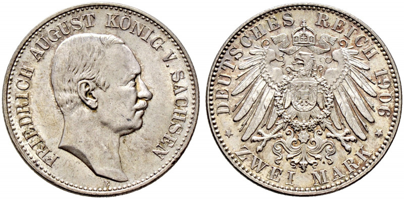 Silbermünzen des Kaiserreiches. SACHSEN. 
Friedrich August III. 1904-1918. 2 Ma...
