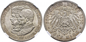 Silbermünzen des Kaiserreiches. SACHSEN. 
Friedrich August III. 1904-1918. 5 Mark 1909. Uni Leipzig. J. 139. In Plastikholder der NGC (slabbed) mit d...
