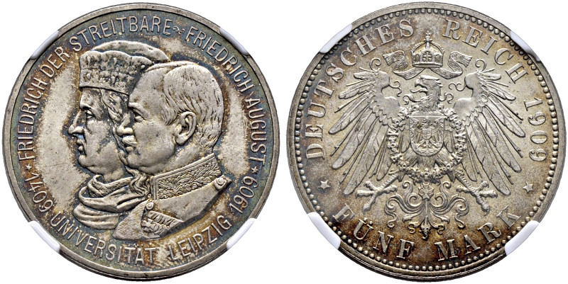 Silbermünzen des Kaiserreiches. SACHSEN. 
Friedrich August III. 1904-1918. 5 Ma...
