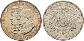 Silbermünzen des Kaiserreiches. SACHSEN. 
Friedrich August III. 1904-1918. 5 Mark 1909. Uni Leipzig. J. 139. feine Patina, winziger Randfehler, vorzü...