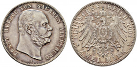 Silbermünzen des Kaiserreiches. SACHSEN-ALTENBURG. 
Ernst 1853-1908. 2 Mark 1901 A. 75. Geburtstag. J. 142. feine Patina, kleiner Kratzer auf dem Ave...