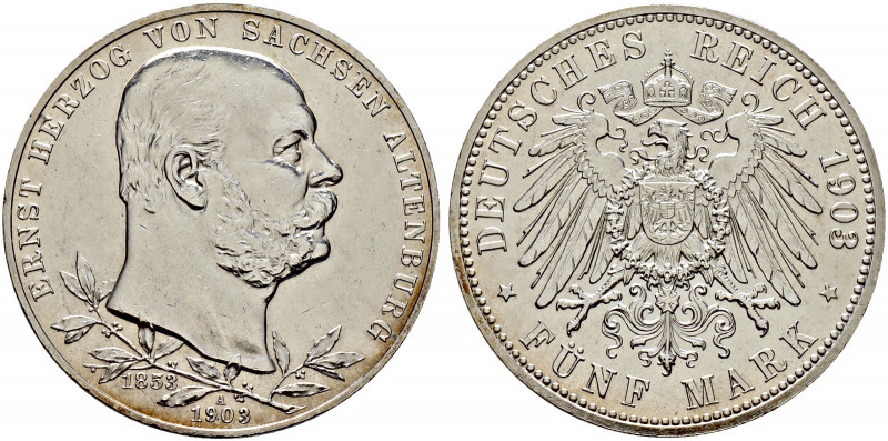 Silbermünzen des Kaiserreiches. SACHSEN-ALTENBURG. 
Ernst 1853-1908. 5 Mark 190...
