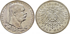 Silbermünzen des Kaiserreiches. SACHSEN-ALTENBURG. 
Ernst 1853-1908. 5 Mark 1903 A. Regierungsjubiläum. J. 144. kleine Kratzer, vorzüglich/vorzüglich...