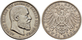 Silbermünzen des Kaiserreiches. SACHSEN-COBURG-GOTHA. 
Alfred 1893-1900. 2 Mark 1895 A. J. 145. selten, sehr schön
