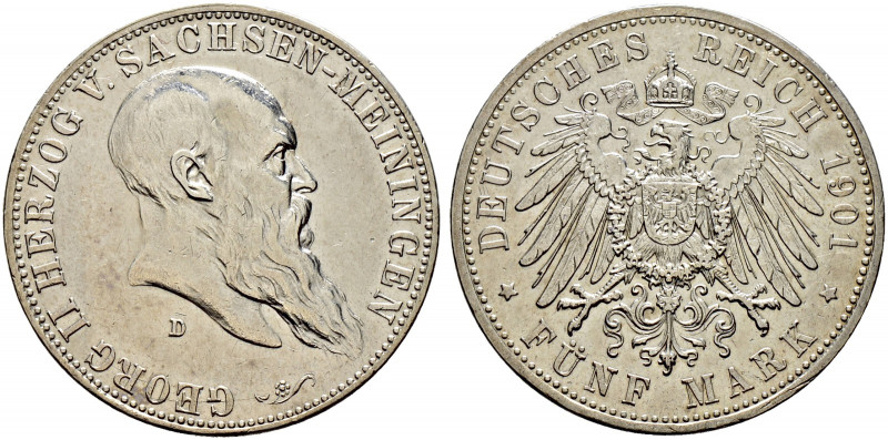 Silbermünzen des Kaiserreiches. SACHSEN-MEININGEN. 
Georg II. 1866-1915. 5 Mark...