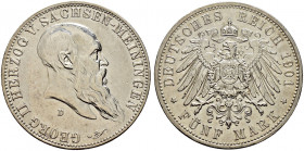 Silbermünzen des Kaiserreiches. SACHSEN-MEININGEN. 
Georg II. 1866-1915. 5 Mark 1901 D. 75. Geburtstag. J. 150. kleine Kratzer und Randfehler, sehr s...