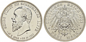 Silbermünzen des Kaiserreiches. SCHAUMBURG-LIPPE. 
Georg 1893-1911. 3 Mark 1911 A. Auf seinen Tod. J. 166. Polierte Platte