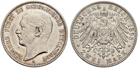Silbermünzen des Kaiserreiches. SCHWARZBURG-RUDOLSTADT. 
Günther Victor 1890-1918. 2 Mark 1898 A. J. 167. minimale Kratzer, gutes sehr schön