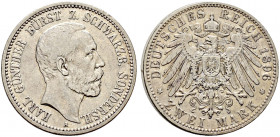 Silbermünzen des Kaiserreiches. SCHWARZBURG-SONDERSHAUSEN. 
Karl Günther 1880-1909. 2 Mark 1896 A. J. 168. fast sehr schön