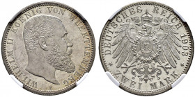 Silbermünzen des Kaiserreiches. WÜRTTEMBERG. 
Wilhelm II. 1891-1918. 2 Mark 1903 F. J. 174. In Plastikholder der NGC (slabbed) mit der Bewertung PF 6...