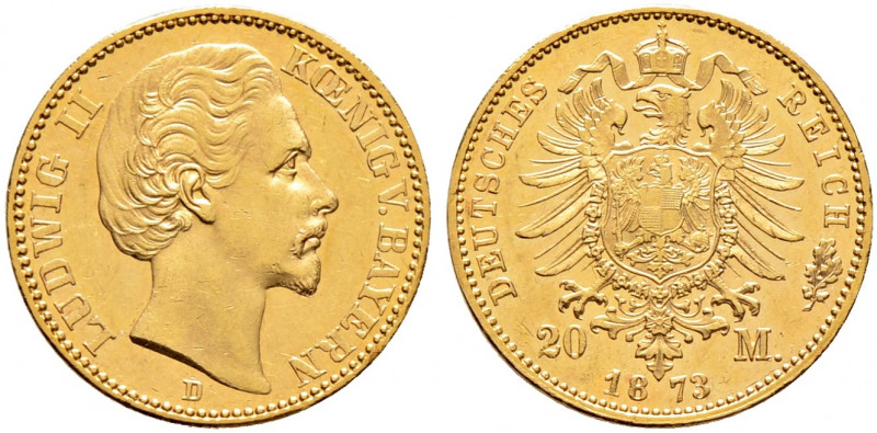 Reichsgoldmünzen. BAYERN. 
Ludwig II. 1864-1886. 20 Mark 1873 D. J. 194. kleine...