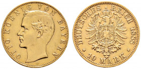 Reichsgoldmünzen. BAYERN. 
Otto 1886-1913. 10 Mark 1888 D. J. 198. kleine Druckstelle unterhalb des Auges, sehr schön