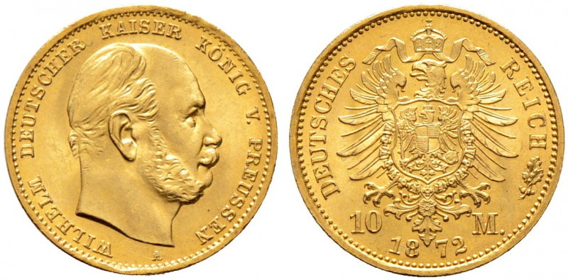 Reichsgoldmünzen. PREUSSEN. 
Wilhelm I. 1861-1888. 10 Mark 1872 A. J. 242. präg...