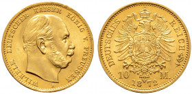 Reichsgoldmünzen. PREUSSEN. 
Wilhelm I. 1861-1888. 10 Mark 1872 A. J. 242. prägefrisches Exemplar aus dem "Schatz vom Juliusturm"