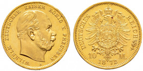 Reichsgoldmünzen. PREUSSEN. 
Wilhelm I. 1861-1888. 10 Mark 1872 A. J. 242. Exemplar aus dem "Schatz vom Juliusturm", fast Stempelglanz/Stempelglanz (...