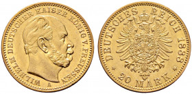 Reichsgoldmünzen. PREUSSEN. 
Wilhelm I. 1861-1888. 20 Mark 1888 A. J. 246. kleine Kratzer, vorzüglich/vorzüglich-prägefrisch