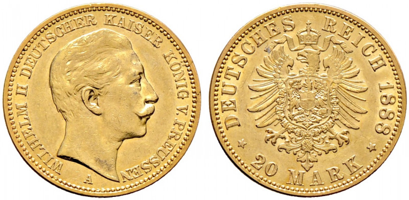 Reichsgoldmünzen. PREUSSEN. 
Wilhelm II. 1888-1918. 20 Mark 1888 A. J. 250. kle...