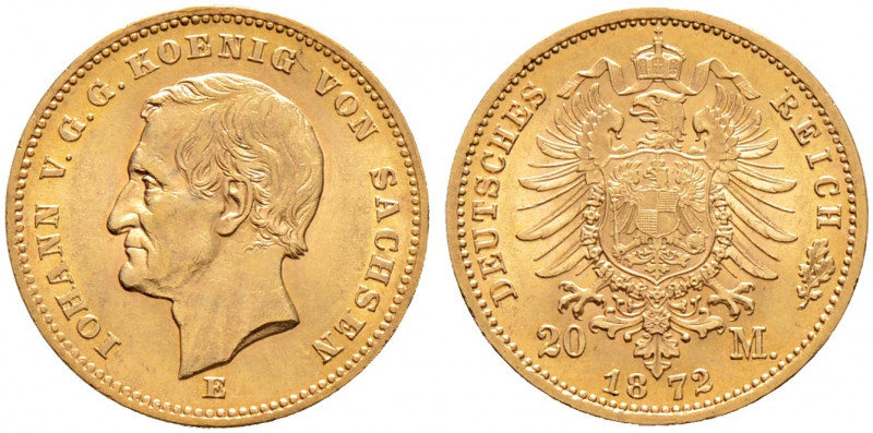 Reichsgoldmünzen. SACHSEN. 
Johann 1854-1873. 20 Mark 1872 E. J. 258. selten in...