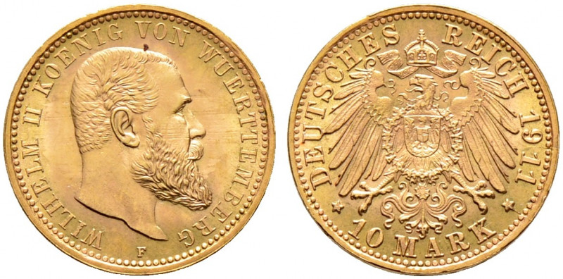 Reichsgoldmünzen. WÜRTTEMBERG. 
Wilhelm II. 1891-1918. 10 Mark 1911 F. J. 295. ...