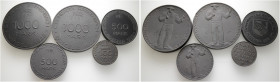 Städtenotmünzen. 
Röthenbach an der Pegnitz. 5-tlg. Set: Notgeld aus gepresster, galvanischer Kohle, bestehend aus: 2x 1.000 Mark 1922 (Kontrollnumme...