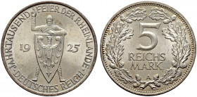 Weimarer Republik. 
5 Reichsmark 1925 A. Rheinlande. J. 322. vorzüglich-Stempelglanz