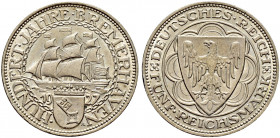 Weimarer Republik. 
5 Reichsmark 1927 A. Bremerhaven. J. 326. kleiner Randfehler, minimale Kratzer, vorzüglich