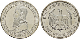 Weimarer Republik. 
3 Reichsmark 1927 F. Uni Tübingen. J. 328. vorzüglich-prägefrisch