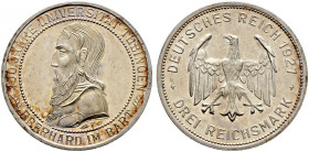 Weimarer Republik. 
3 Reichsmark 1927 F. Uni Tübingen. J. 328. kleine Kratzer, vorzüglich-Stempelglanz aus Polierte Platte