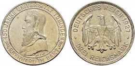 Weimarer Republik. 
3 Reichsmark 1927 F. Uni Tübingen. J. 328. kleine Kratzer, vorzüglich