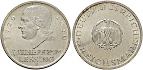 Weimarer Republik. 
5 Reichsmark 1929 F. Lessing. J. 336. winzige Kratzer, vorzüglich-prägefrisch
