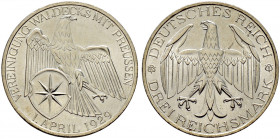 Weimarer Republik. 
3 Reichsmark 1929 A. Waldeck. J. 337. minimale Randfehler, vorzüglich-prägefrisch