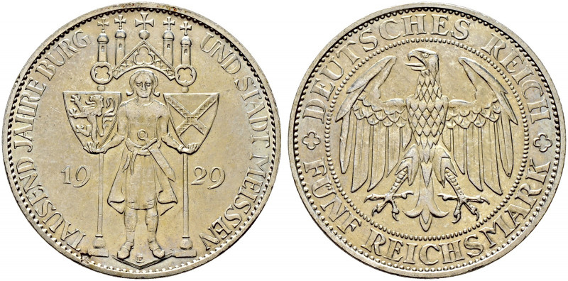 Weimarer Republik. 
5 Reichsmark 1929 E. Meißen. J. 339. minimale Kratzer, klei...