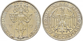 Weimarer Republik. 
5 Reichsmark 1929 E. Meißen. J. 339. minimale Kratzer, kleiner Schrötlingsfehler am Aversrand, gutes vorzüglich