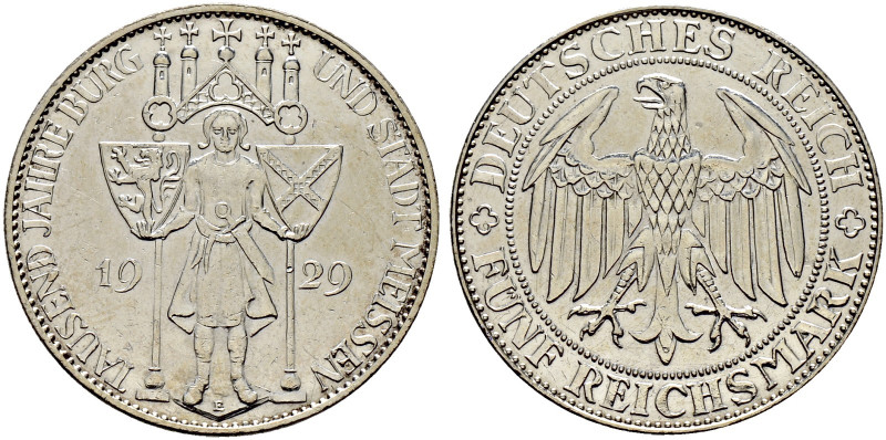 Weimarer Republik. 
5 Reichsmark 1929 E. Meißen. J. 339. kleine Kratzer, fast v...