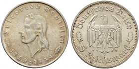 Drittes Reich. 
5 Reichsmark 1934 F. Schiller. J. 359. fast vorzüglich