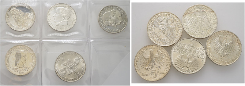 Bundesrepublik Deutschland. 
Lot (5 Stücke): 5 DM 1951-1964 "Die ersten Fünf". ...