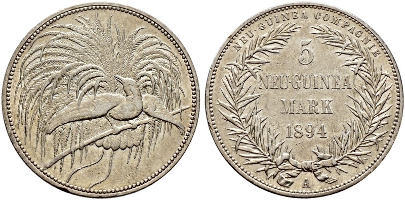 Nebengebiete. 
Deutsch-Neuguinea. 5 Neuguinea-Mark 1894 A. J. 707. kleine Kratz...