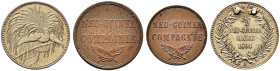 Nebengebiete. 
Deutsch-Neuguinea. Lot (3 Stücke): 1/2 Neuguinea-Mark sowie 2 Neuguinea-Pfennig und 1 Neuguinea-Pfennig 1894 A (J. 701, 702, 704). die...
