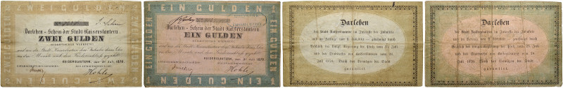 KAISERSLAUTERN. Set von 2 Darlehensscheinen, bestehend aus: 1 und 2 Gulden Südde...