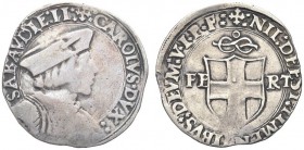 SAVOIA. Carlo II, il Buono, 1504-1553. Testone, II tipo, zecca di Vercelli. Ar gr. 9,00 Dr. CAROLVS II DVX SABAVDIE II Busto del duca barbuto, con ber...