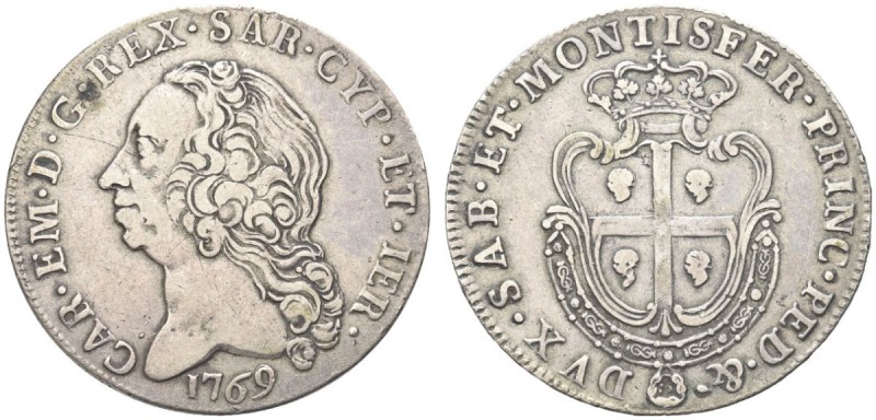 SAVOIA. Carlo Emanuele III, 1730-1773. Scudo Sardo 1769, Torino. Ar gr. 23,29 Dr...