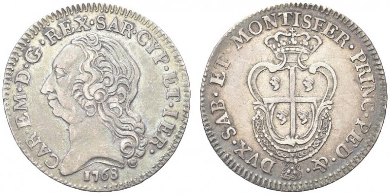 SAVOIA. Carlo Emanuele III, 1730-1773. Quarto di scudo nuovo 1768. Ar gr. 5,82 D...