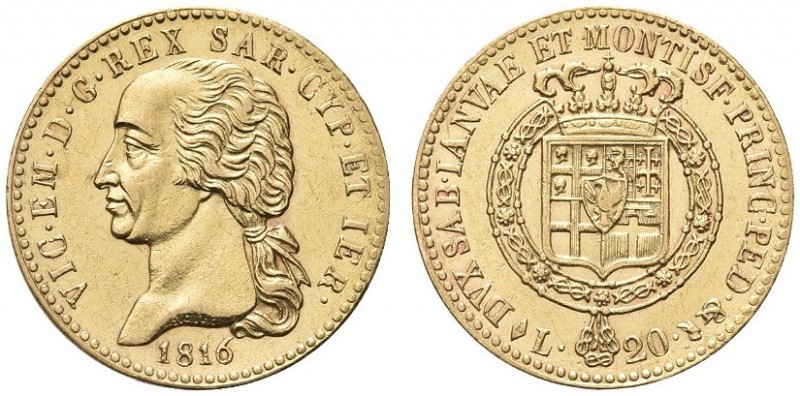 SAVOIA. Vittorio Emanuele I, Re di Sardegna, 1802-1821. 20 Lire 1816 Torino. Au ...