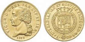 SAVOIA. Vittorio Emanuele I, Re di Sardegna, 1802-1821. 20 Lire 1817 Torino, 7 su 6. Au Come precedente. Pag. 5var; Gig. 12a.
 Raro. Piacevole conser...