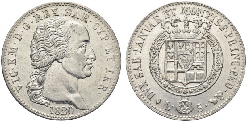 SAVOIA. Vittorio Emanuele I, Re di Sardegna, 1802-1821. 5 Lire 1820 Torino. Ar D...