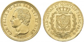 SAVOIA. Carlo Felice, Re di Sardegna, 1821-1831. 80 Lire 1827 Genova. Au Come precedente. Pag. 29; Gig. 6. Colpetti. SPL