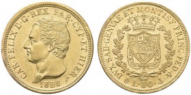 SAVOIA. Carlo Felice, Re di Sardegna, 1821-1831. 80 Lire 1828 Genova (P). Au Come precedente. Pag. 31; Gig. 8. q. SPL